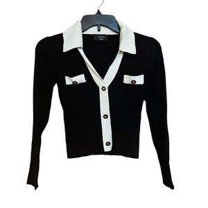 Vici Black Button Up Collar Cropped Sweater Women’s Size Small